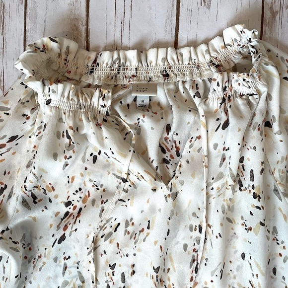 A New Day Ivory Abstract Tie-Neck Peasant Blouse, M - Picture 4 of 7
